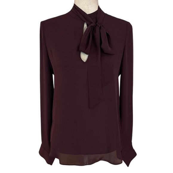 Elizabeth and James Size L 100% Silk Blouse Neck Tie Eggplant Purple Long Sleeve - Picture 1 of 5